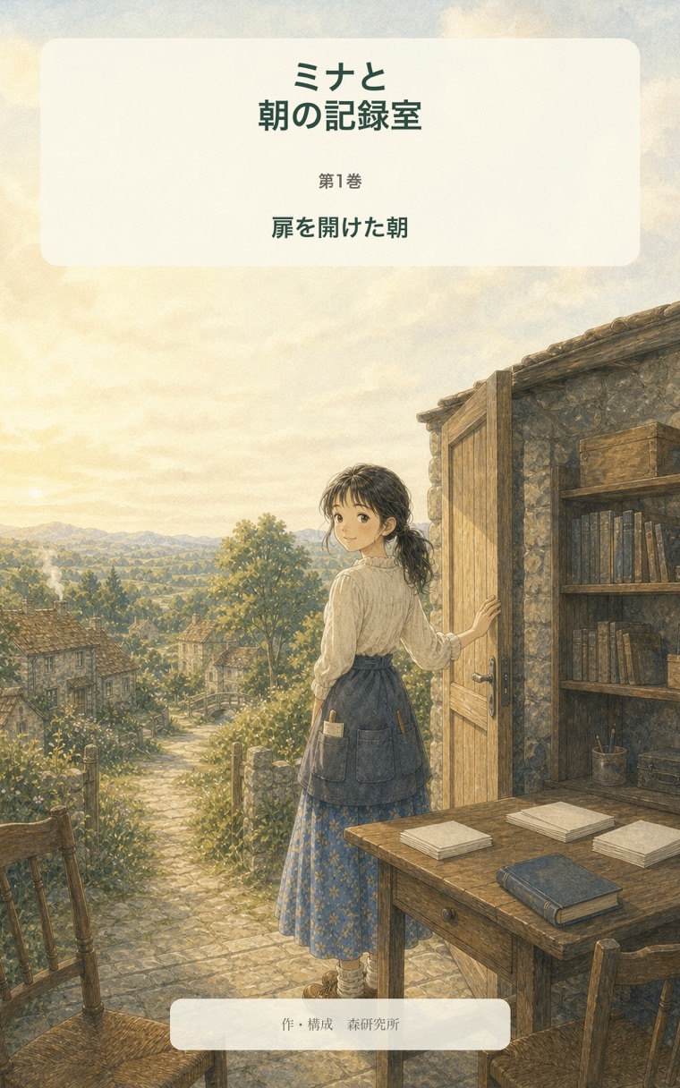 ミナ文庫・仕事編『ミナと朝の記録室』第1巻『扉を開けた朝』の表紙