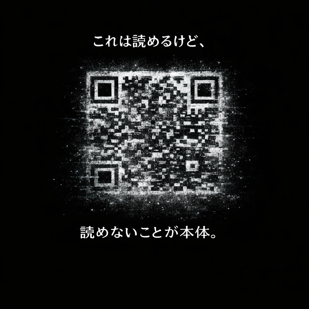 読めないことが本体と書かれた霧状のQRコード